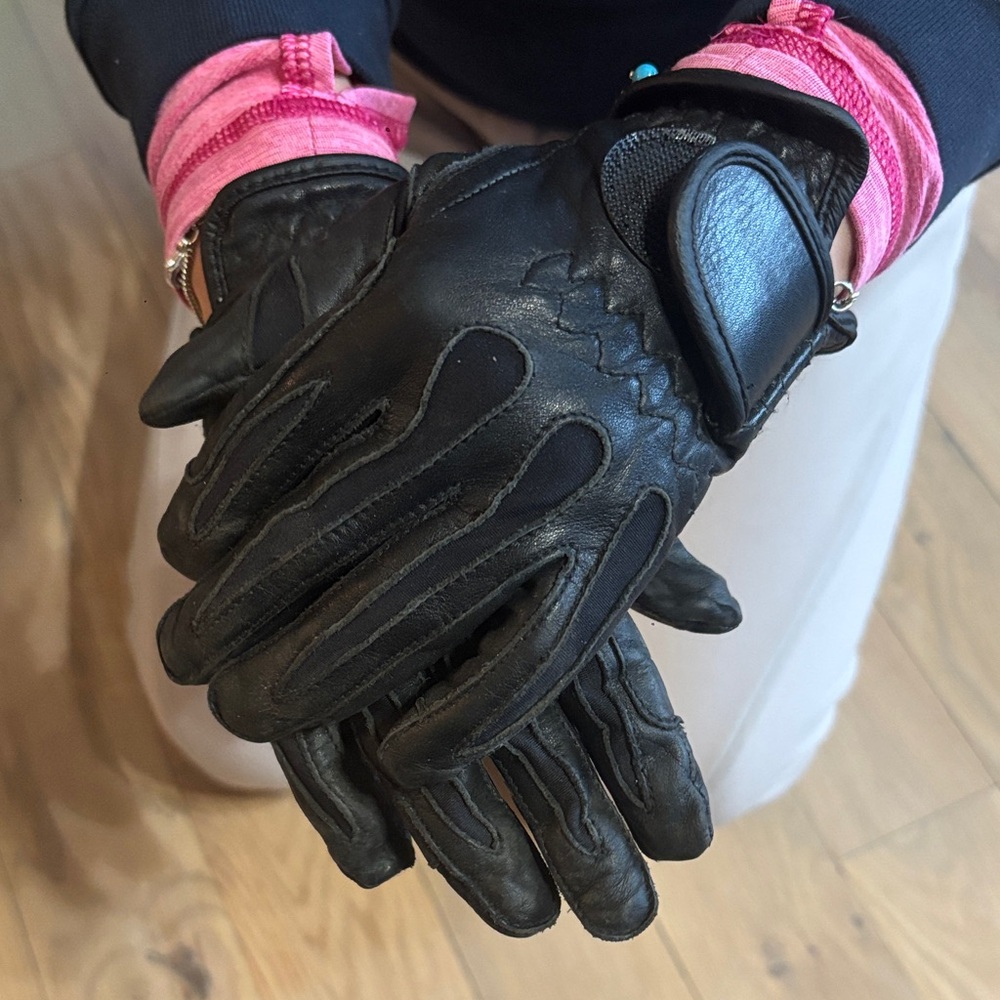Black Leather kids equestrian Gloves